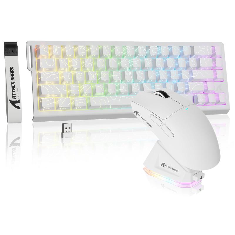 ATTACK SHARK X68PROHE ラピットトリガー2in1磁気ゲーミングキーボードマウスセット 3モード RT0.01mm 8Khz RGB ワイヤレス/有線/BT 磁気スイッチ 0.125msディレイ PBT スーパーライト X11ゲーミング｜ファミラ