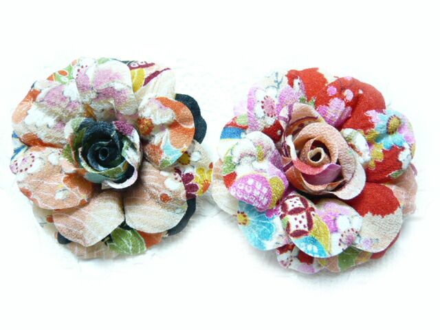 新しいブランド ちりめん髪飾り 一越古代花柄 薔薇絵巻 ブローチピン ヘアクリップ ２way コーム ヘアーアクセサリー 正月や成人式 七五三や結婚式 和風 縮緬