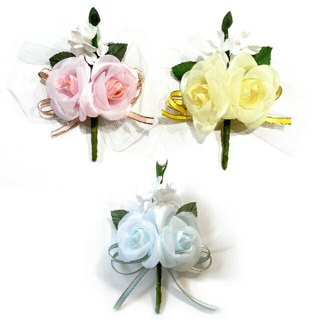 楽天市場 コサージュ バラ2輪 完成品 1個 卒園式 卒業式 入学式 入園式 子供用 発表会 花飾り 胸花 2分の1成人式 てづくり 手芸 ファミリアミア