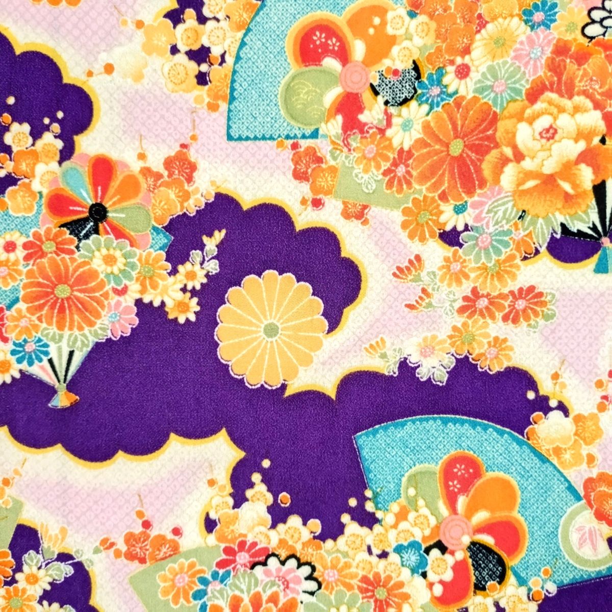 楽天市場】ちりめん 生地 友禅 大正ロマンの大柄な花柄 紫 YS04