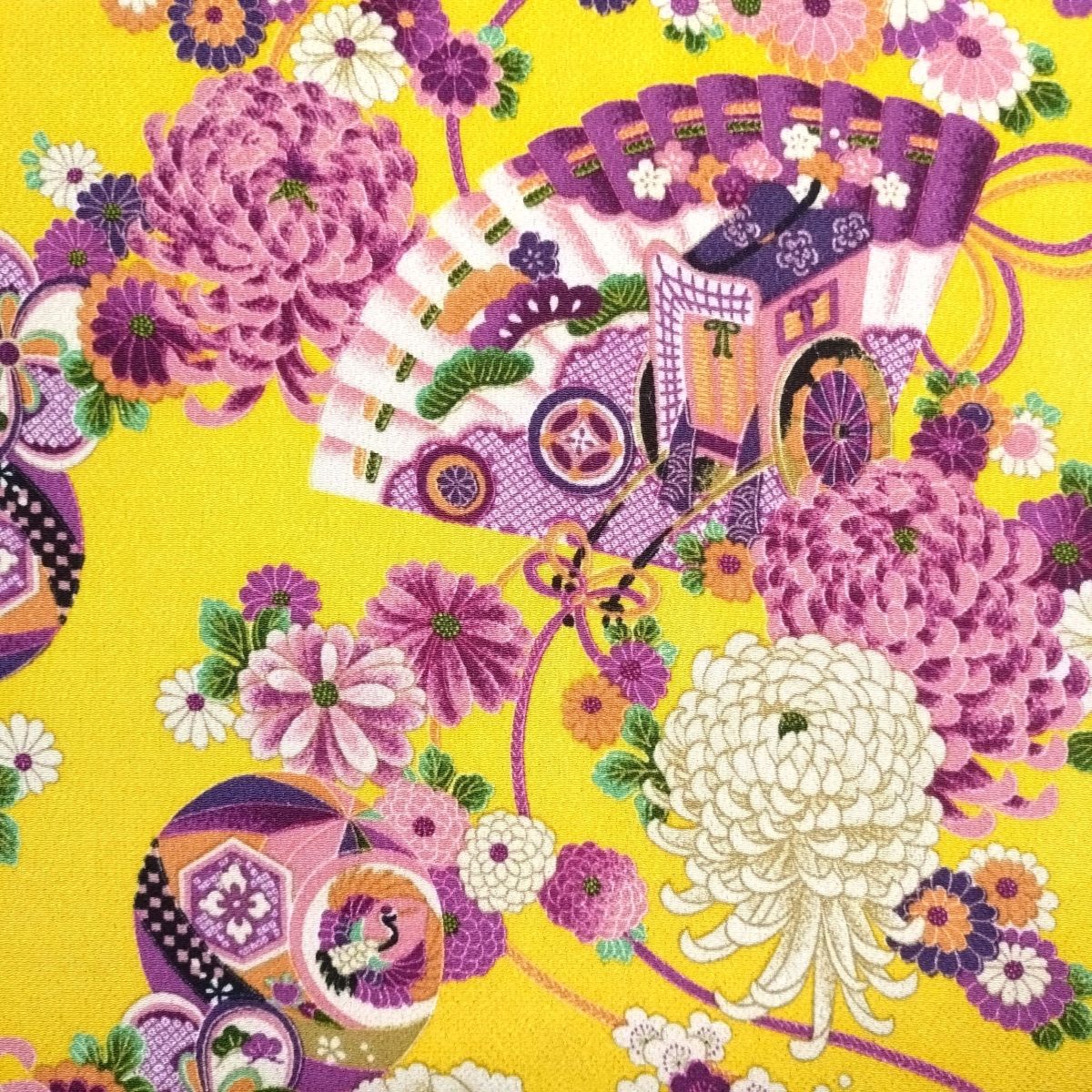 大正ロマン　縮緬　友禅 楽天市場】ちりめん 生地 友禅 大正ロマンの大柄な花柄 空色と黒