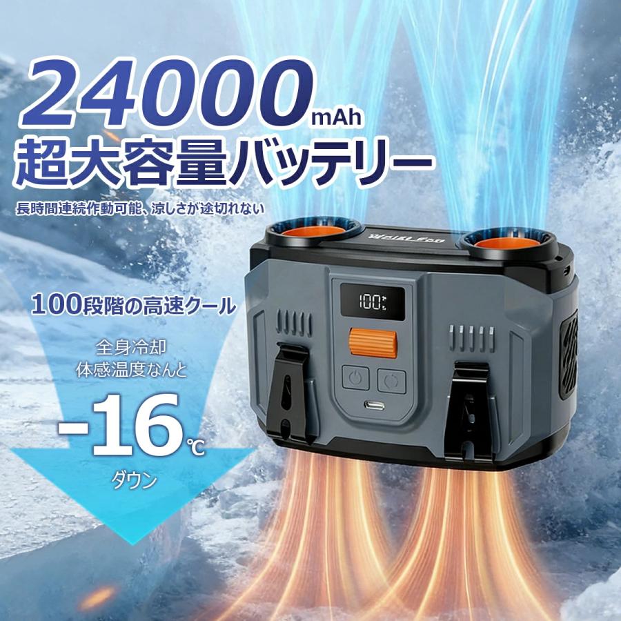 【2026新型】腰掛け扇風機 小型 強力 冷風機 24000mAh大容量 100段階風量 48時間航続 20m/sダブル送風 強力冷風 首掛け/腰掛け/卓上 3WAY USB充電式 軽量 強力冷風 屋外作業用 熱中症対策 猛暑対策 建設業 ポータブルファン 戸外使用｜ファミリーマーケット