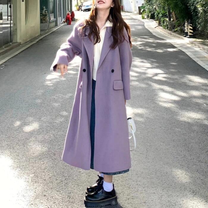 楽天市場】ガウンコート ロング丈 パープル カジュアル ウール 無地