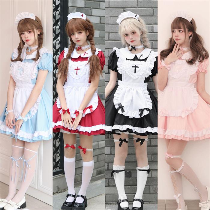 ハロウィンコスプレ 仮装 メイド 服 ゴスロリ 萌え コスプレ 衣装 仮装 女装 フリル ロリータ かわいい カチューシャ 付き セットウェイトレス レディース