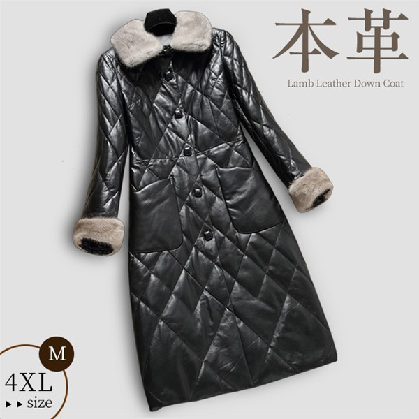 レザーダウンジャケット 冬服コート レザーコート ファーコート 送料無料 レディース ladies down ダウン 本革コート coat ダウンロングジャケット ラム革