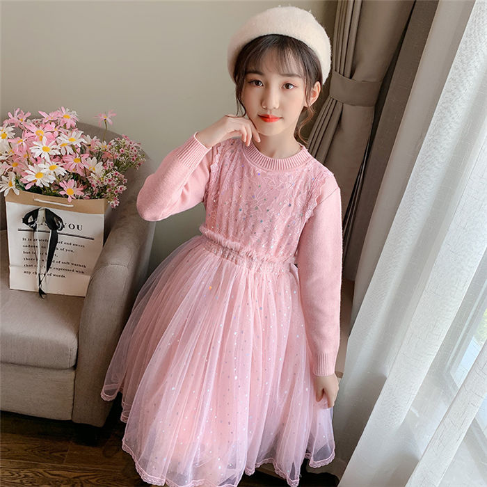 子供服 ロングワンピース ジュニア セーター 新品 女の子 長袖 可愛い キッズワンピース 子供ドレス チュニック おしゃれ 春秋 ワンピース