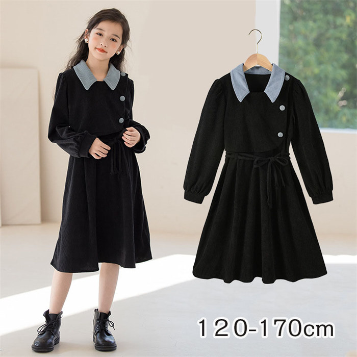 長袖ワンピース スカート フォーマル 春物 セレモニー キッズワンピース キッズ服 キッズ キッズワンピ 長袖ワンピース 春服 無地 ベビー オケージョン 発表会 秋 女の子 子供 結婚式 秋物 ワンピ ブラウン 長袖 子供服