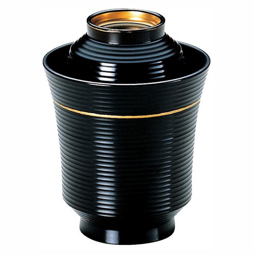 線引き細身箸洗椀 黒金ライン 味噌汁椀 木製 木質 懐石料理 食器 業務用 飲食店