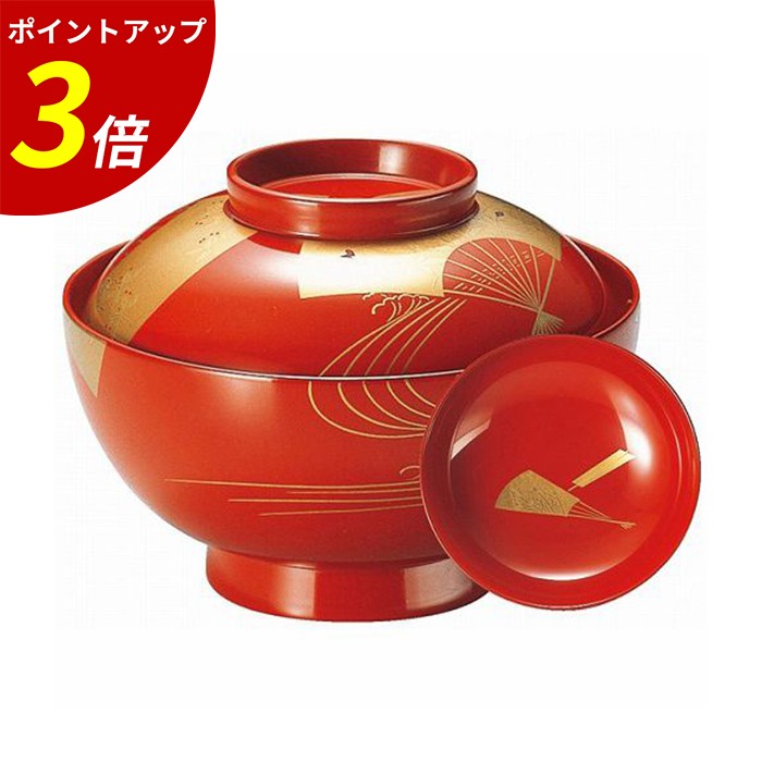 【P3倍★SALE期間限定】お椀 蓋付き ｜ 煮物椀 煮物 汁椀 汁物椀 吸物椀 吸い物椀 味噌汁椀 蓋付き 蓋付き椀 フタ付き 漆器 漆塗り 手塗漆 磨蒔絵 日本製 おわん 木製 和食器 蕎麦 そば 年越 年越し 飲食店 来客用 業務用 ｜ 高雄煮物椀 朱扇面見返し付内朱 福井クラフト