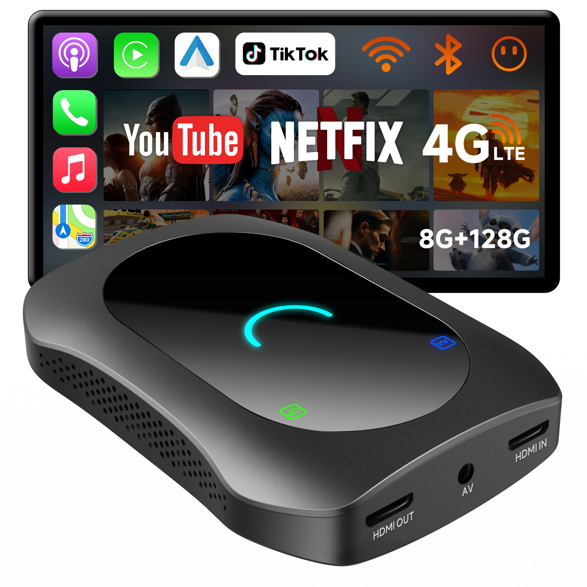 【ATOTO公式 CB7 ワイヤレスCarPlay AI Box】CB7 ワイヤレスCarPlay AI Box 4GB+64GB/8GB+128GB carplayナビCarPlay AI Box ワイヤレスCarPlay Android Auto対応4G LTE対応 YouTube Netflix Spotify再生対応 HDMI 出力 HDMI 入力 Bluetooth Wi-Fi GPS内蔵 DVD再生対応