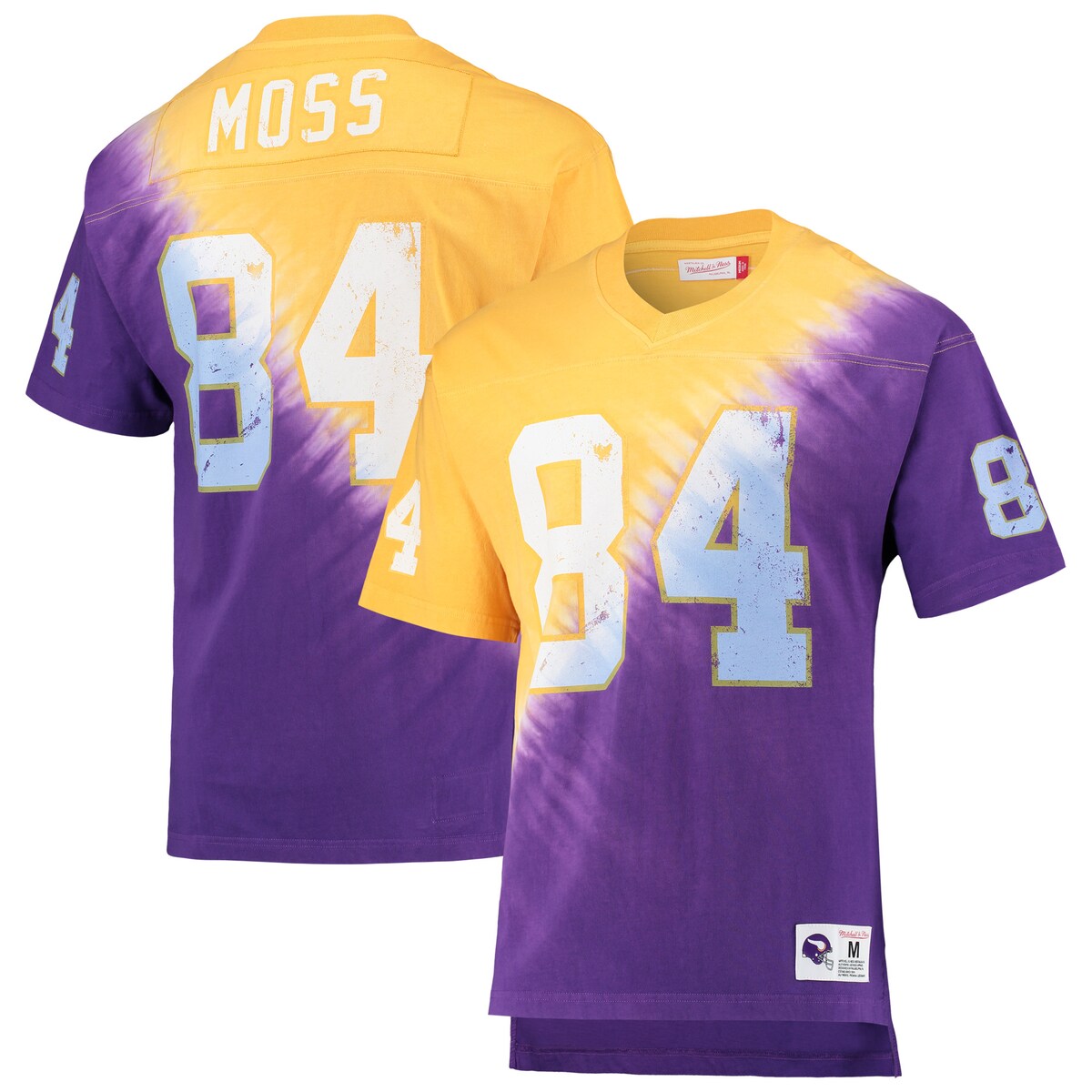 【公式グッズ】NFL バイキングス ランディ・モス Tシャツ Mitchell & Ness/ミッチェル&ネス メンズ ゴールド (22 Men's Retired Player N&N Diagonal Tie Dye Top)|Fanatics公式ストア 店