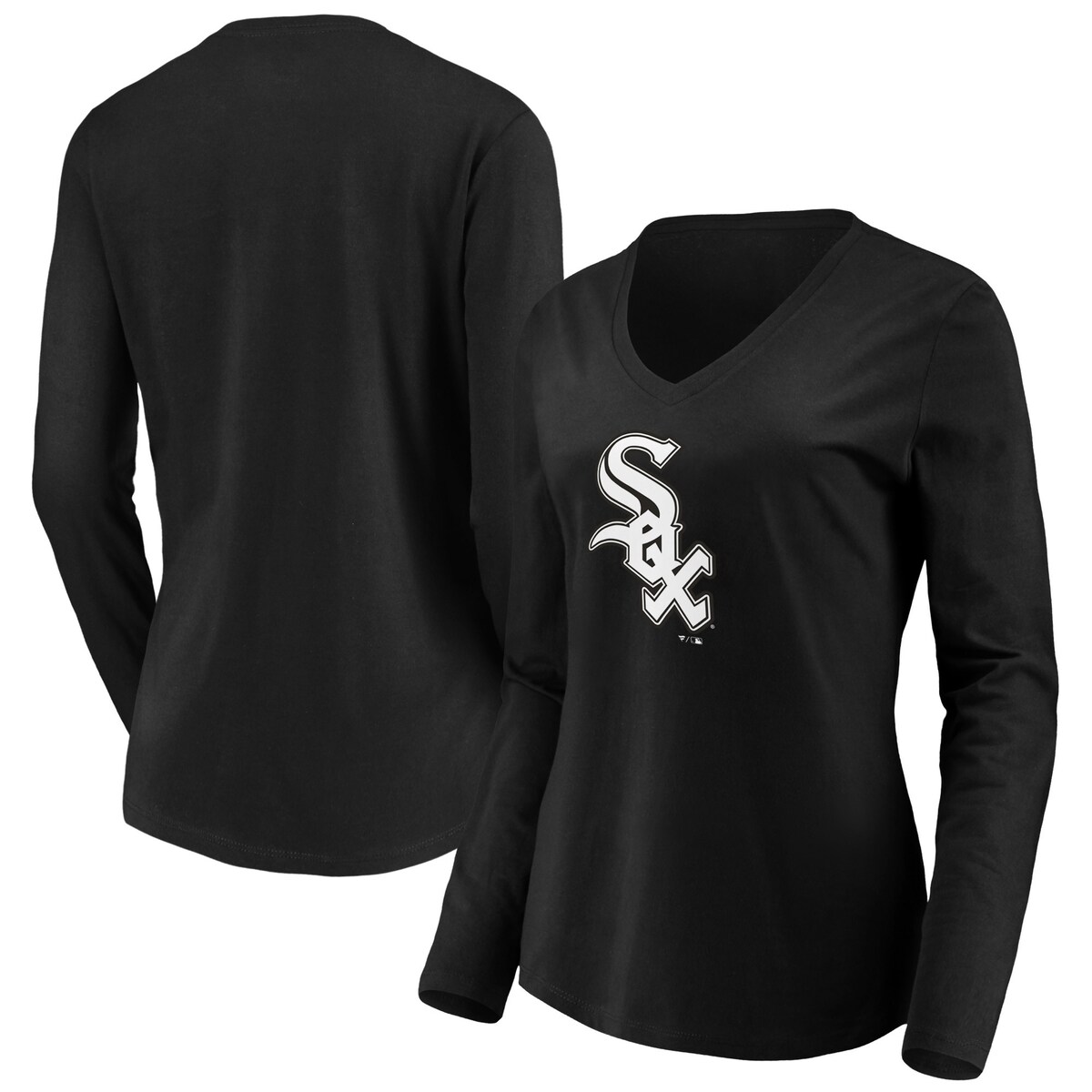 【公式グッズ】MLB ホワイトソックス 長袖 Tシャツ Fanatics/ファナティクス レディース ブラック (Women's Core Official Logo Long Sleeve V-Neck Tee)