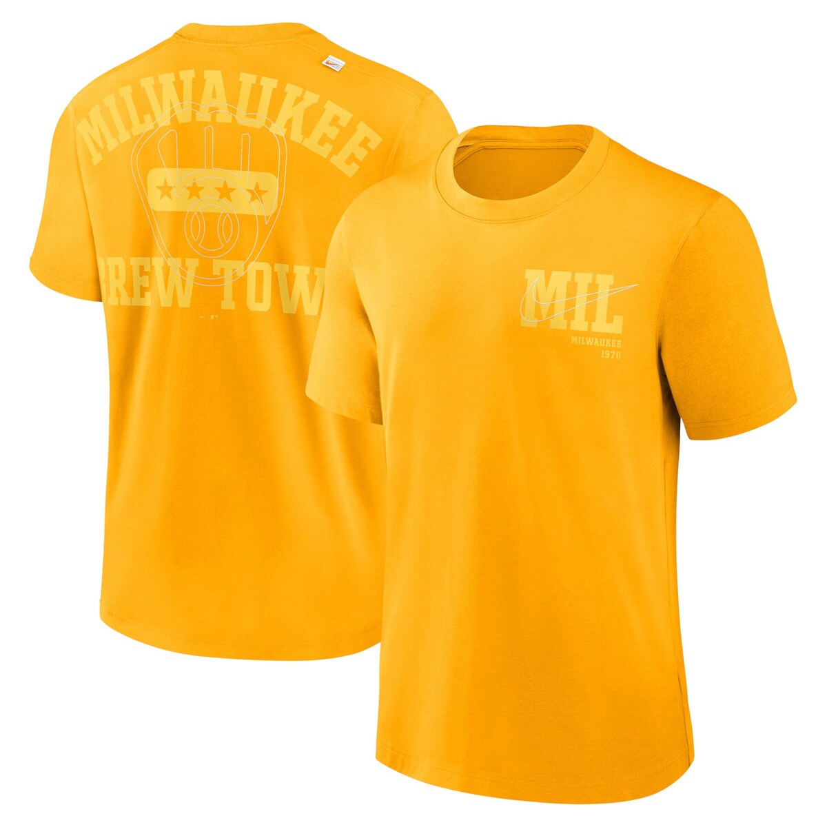 【公式グッズ】MLB ブルワーズ Tシャツ Nike/ナイキ メンズ ゴールド (23 Men's Nike Statement Game Over Short Sleeve Tee)