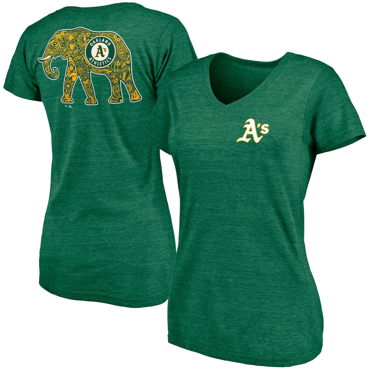 【公式グッズ】MLB アスレチックス Tシャツ Fanatics/ファナティクス レディース グリーン (Women's FB Hometown SS V-Neck Triblend Tee)