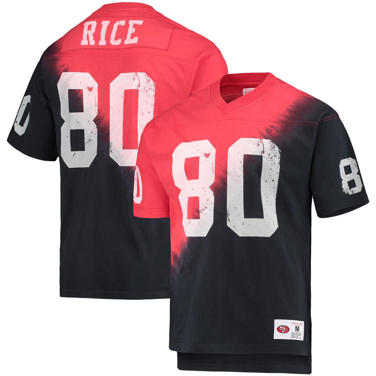 【公式グッズ】NFL 49ers ジェリー・ライス Tシャツ Mitchell & Ness/ミッチェル＆ネス メンズ ブラック (22 Men's Retired Player N&N Diagonal Tie Dye Top)