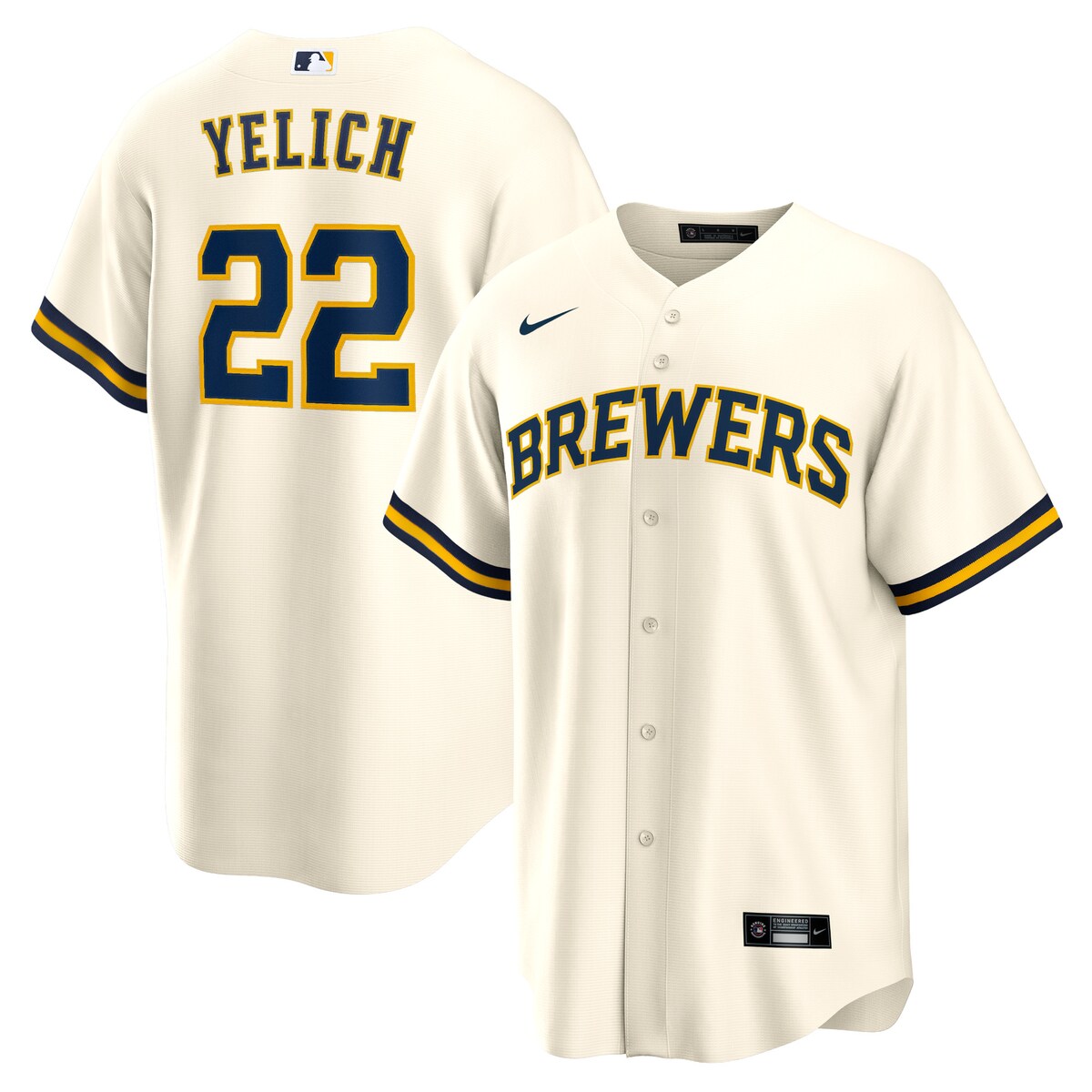 【公式グッズ】MLB ブルワーズ クリスチャン・イェリッチ レプリカ ユニフォーム Nike/ナイキ メンズ クリーム (Nike 2020 Men's Replica Player Jersey - 2019 Unveils)