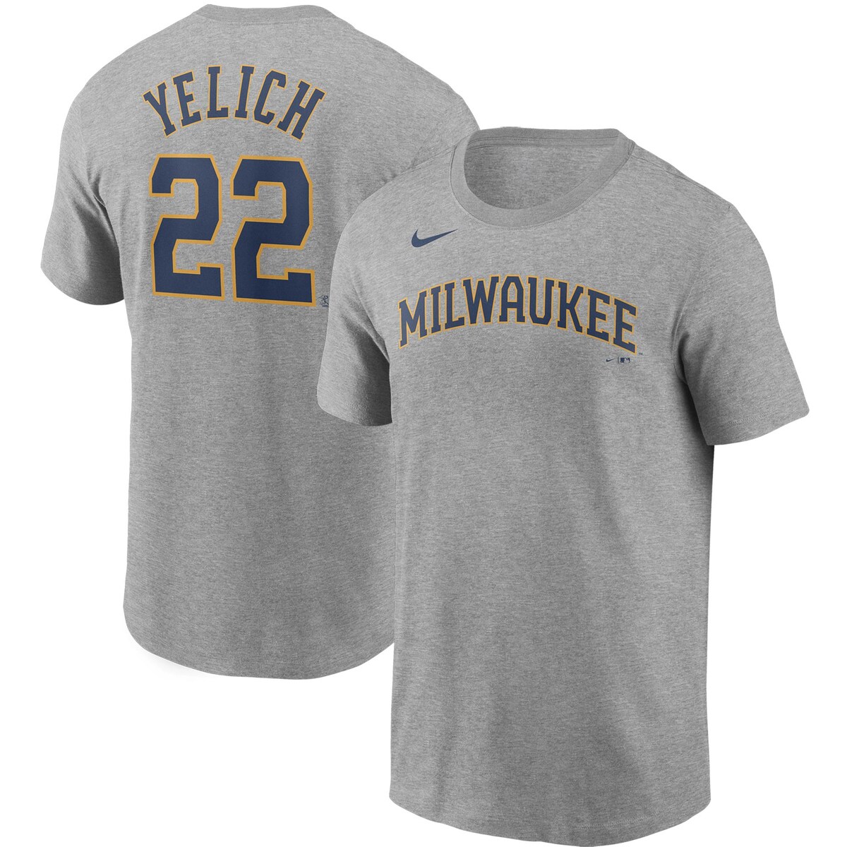 【公式グッズ】MLB ブルワーズ クリスチャン・イェリッチ Tシャツ Nike/ナイキ メンズ グレイ (Men's MLB Nike Name & Number T-Shirt)|Fanatics公式ストア 店