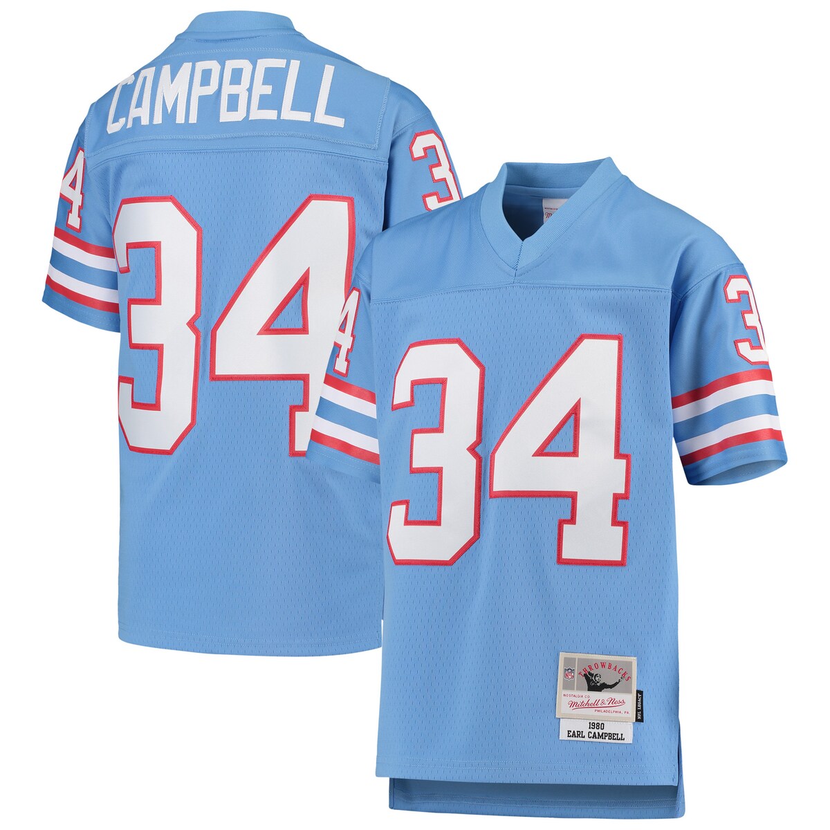 【公式グッズ】NFL オイラーズ アール・キャンベル 復刻ユニフォーム Mitchell & Ness/ミッチェル＆ネス キッズサイズ ライトブルー (NFL Youth Legacy Jersey)