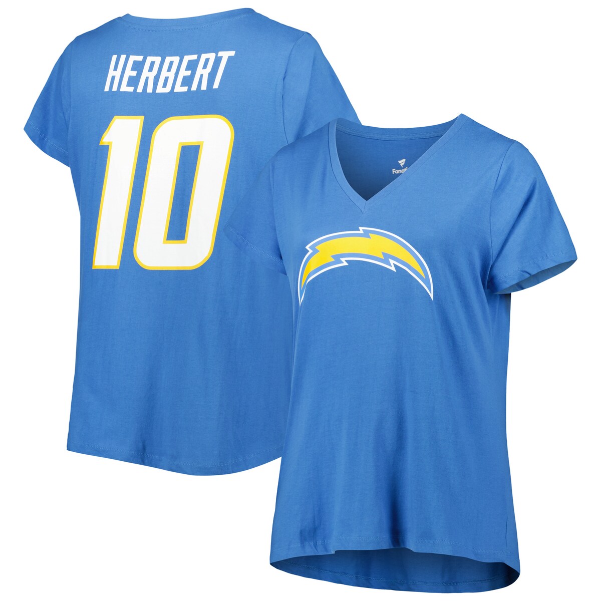 【公式グッズ】NFL チャージャーズ ジャスティン・ハーバート ネーム&ナンバー Tシャツ Fanatics/ファナティクス レディース パウダーブルー (Women's Plus Size Player N&N SST)