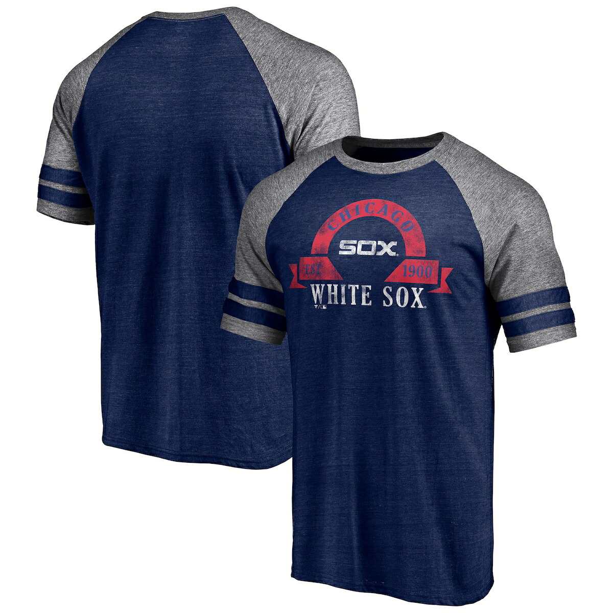 【公式グッズ】MLB ホワイトソックス Tシャツ Fanatics/ファナティクス メンズ ヘザーネイビー (MEN'S UTILITY 2 STRIPED RAGLAN SHORT SLEEVE TEE Fall MLB)