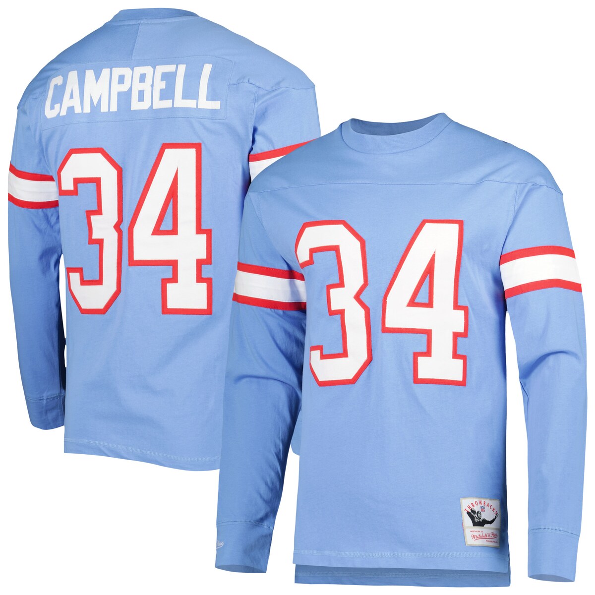【公式グッズ】NFL オイラーズ アール・キャンベル ネーム&ナンバー Tシャツ （長袖） Mitchell & Ness/ミッチェル＆ネス メンズ ライトブルー (Men's Retired Player N&N LS Top)｜Fanatics公式ストア 店 20,061円