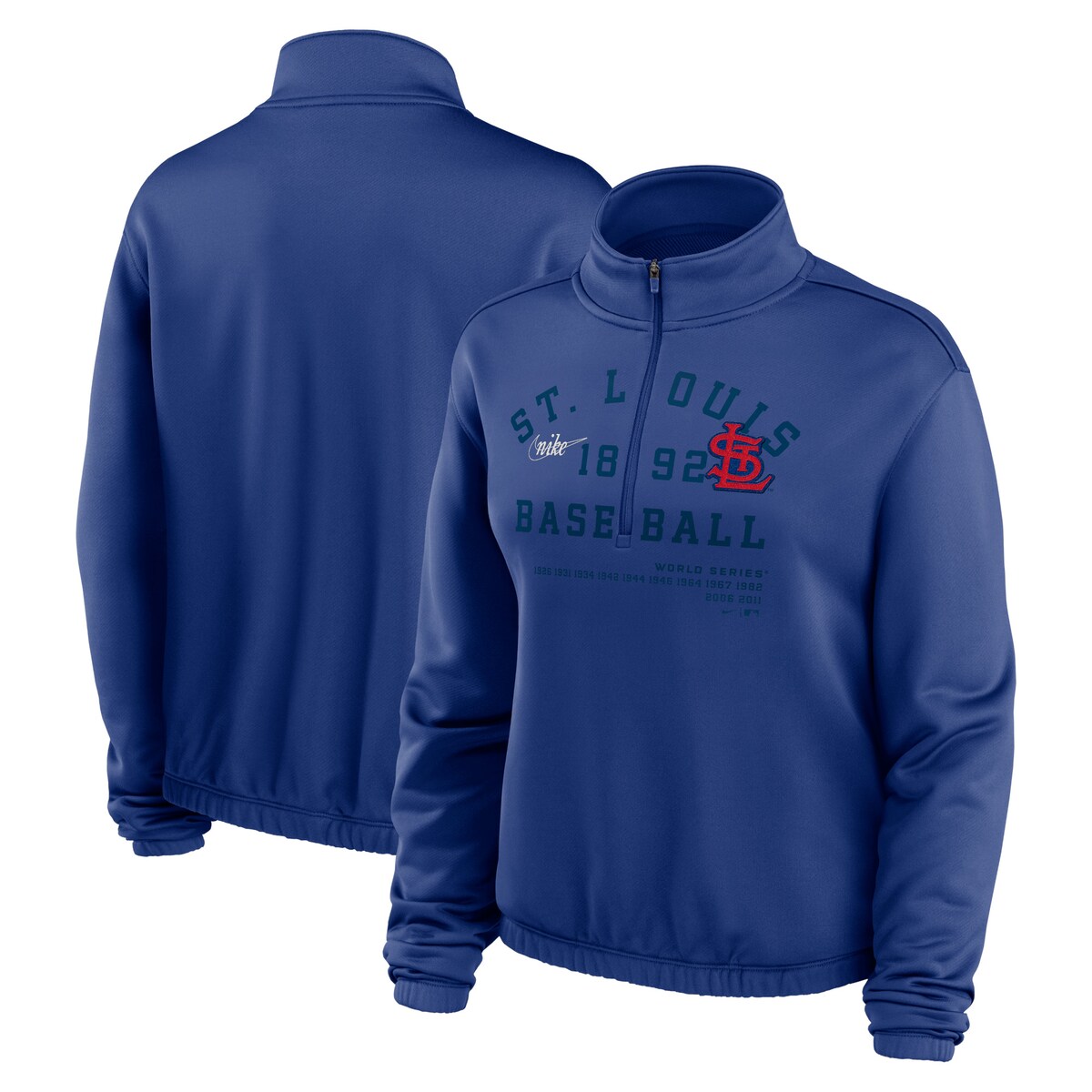 【公式グッズ】MLB カージナルス プルオーバー Nike/ナイキ レディース ロイヤル (Women's Nike Rewind Splice Half Zip Crew Fleece)