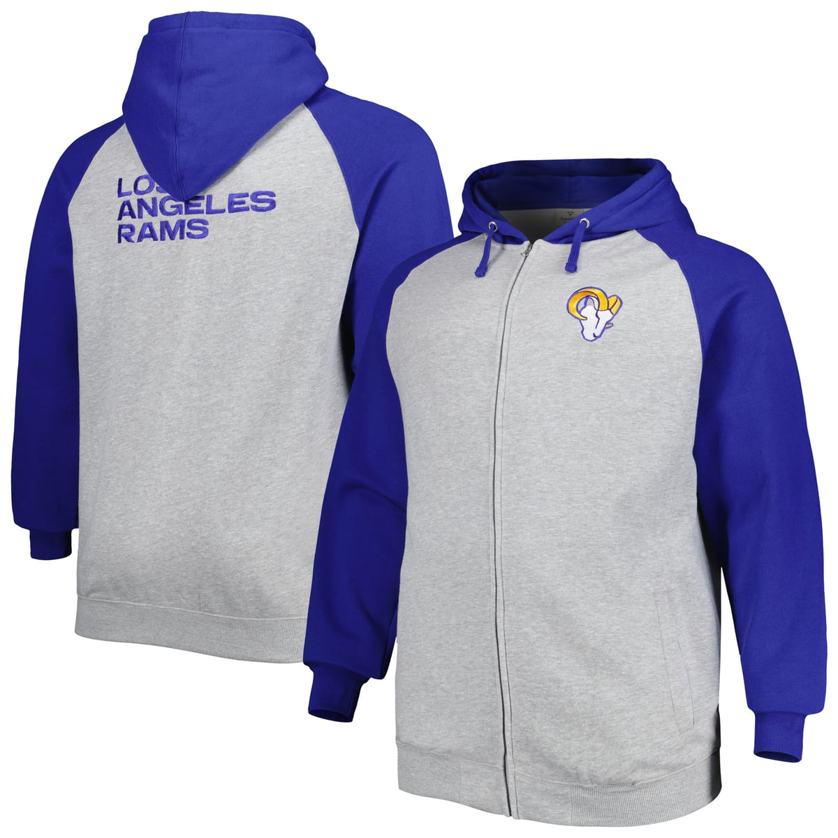 【公式グッズ】NFL ラムズ フリース フルジップアップ パーカー （大きいサイズ） Fanatics/ファナティクス メンズ ヘザーグレイ (Mens Big and Tall NFL 22 FZ Fleece Raglan Hood)