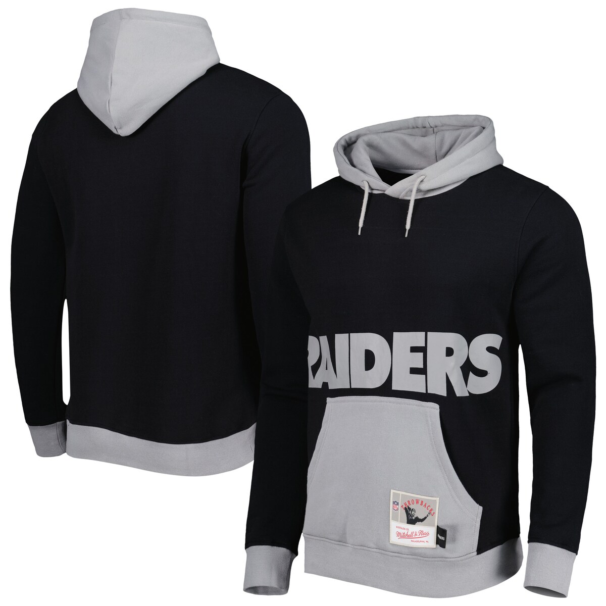 【公式グッズ】NFL レイダース プルオーバー パーカー Mitchell & Ness/ミッチェル＆ネス メンズ ブラック (22 NFL MENS BIG FACE HOODY 5.0)
