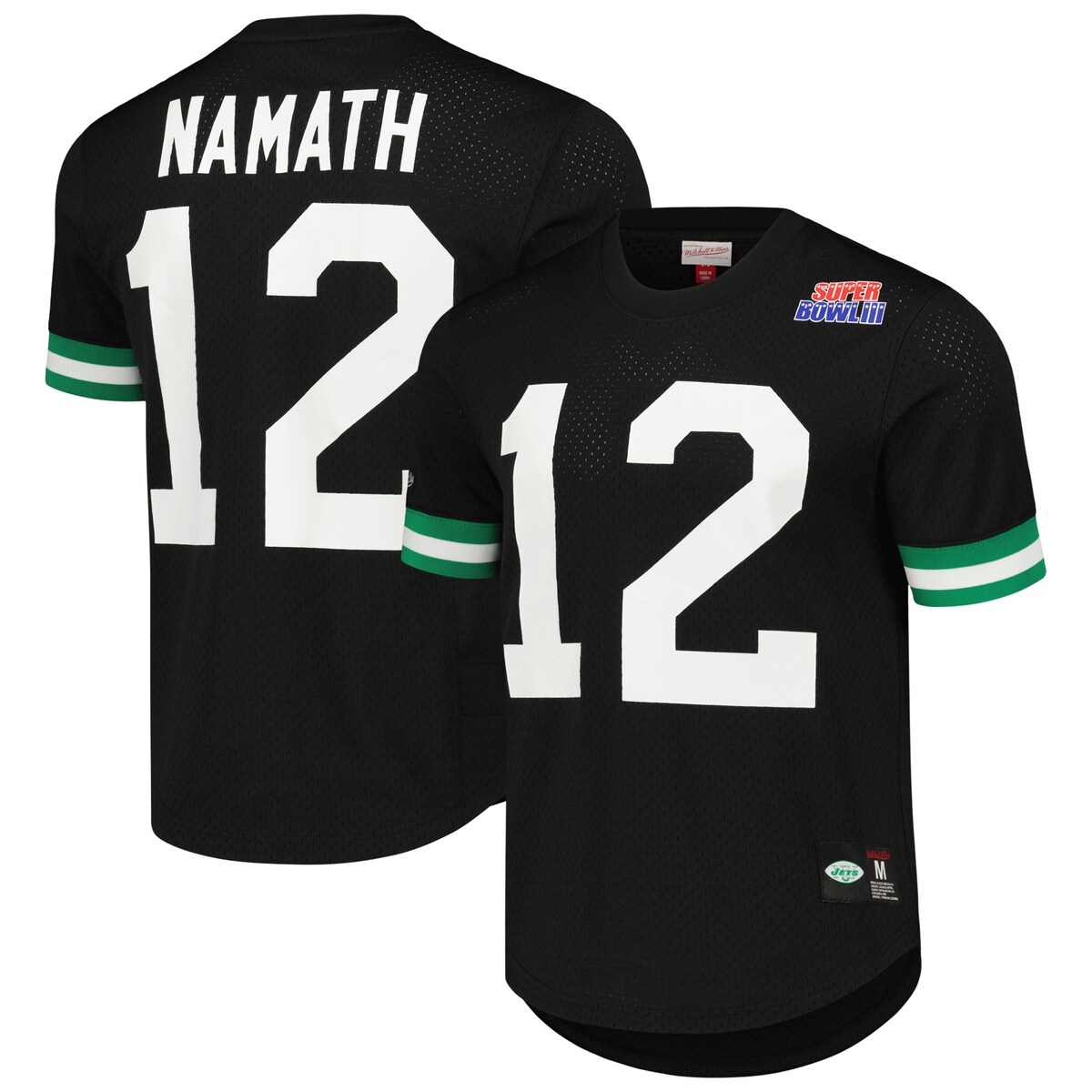 【公式グッズ】NFL ジェッツ ジョー・ナマス Tシャツ Mitchell & Ness/ミッチェル&ネス メンズ ブラック (23 Men's Retired Player N&N Mesh Crewneck Top)|Fanatics公式ストア 店