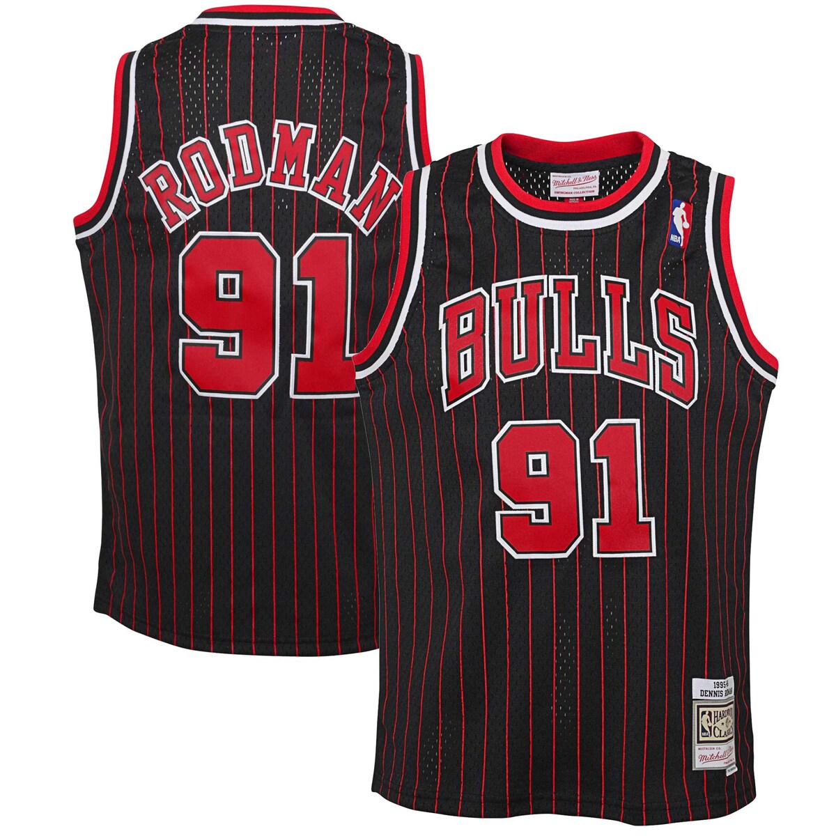 【公式グッズ】NBA ブルズ デニス・ロッドマン ユニフォーム Mitchell & Ness/ミッチェル＆ネス キッズサイズ ブラック (MNC HWC Youth Swingman Jerseys)