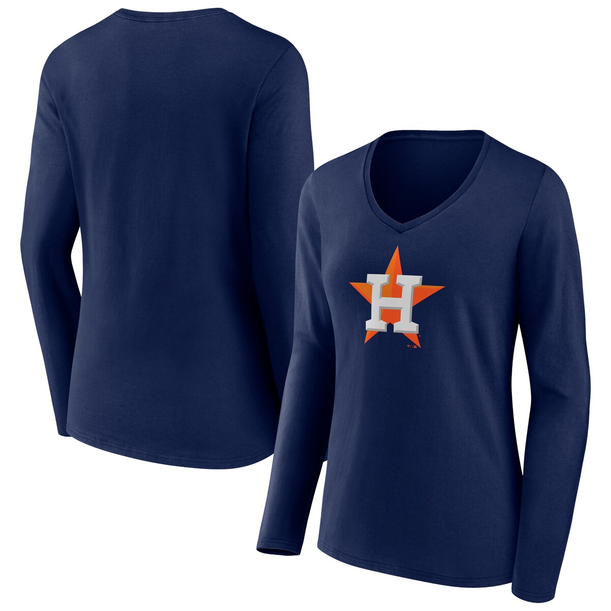 【公式グッズ】MLB アストロズ Vネック 長袖 Tシャツ Fanatics/ファナティクス レディース ネイビー (Fanatics Branded Women's Official Logo LS Vneck Tee NEW)