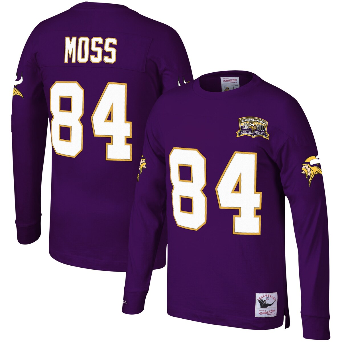 【公式グッズ】NFL バイキングス ランディ・モス 長袖 Tシャツ （大きいサイズ） Mitchell & Ness/ミッチェル＆ネス メンズ パープル (Men's B&T MNC Cut & Sew Player N&N LS Top)