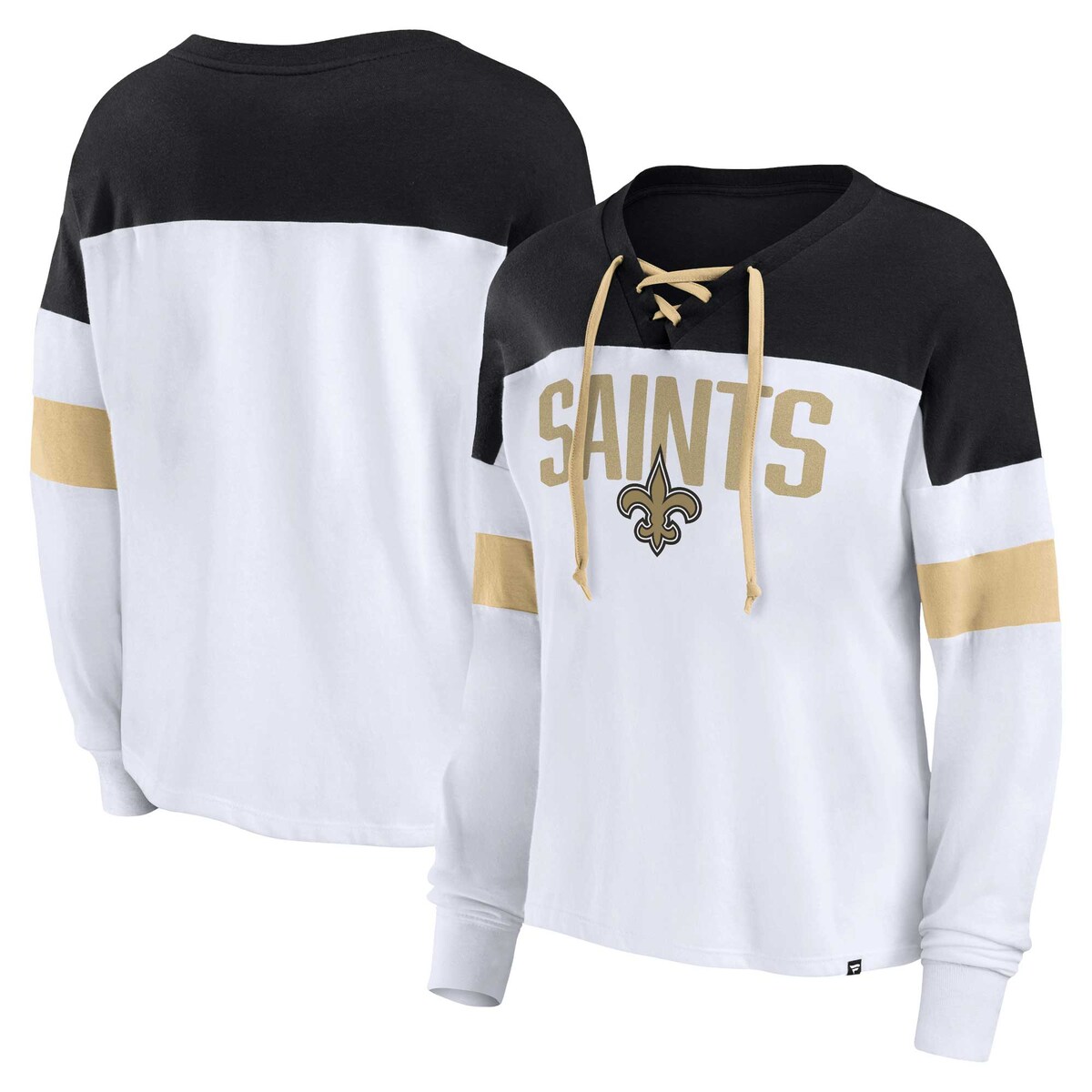 【公式グッズ】NFL セインツ 長袖 Tシャツ Fanatics/ファナティクス レディース ホワイト (23 Women's Plus Even Match LS Lace Up)｜Fanatics公式ストア 店 10,041円