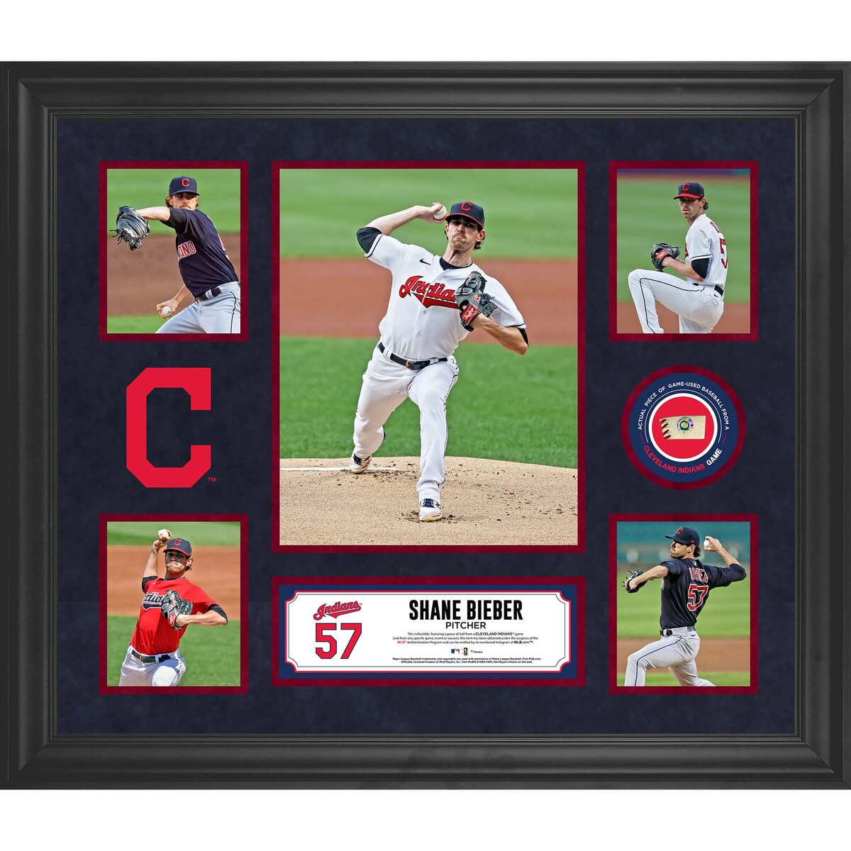【公式グッズ】MLB インディアンス シェイン・ビーバー コレクタブルフォト Fanatics Authentic/ファナティクスオーセンティック (MLB Unsigned Framed 5-Photo Collage 11112020)