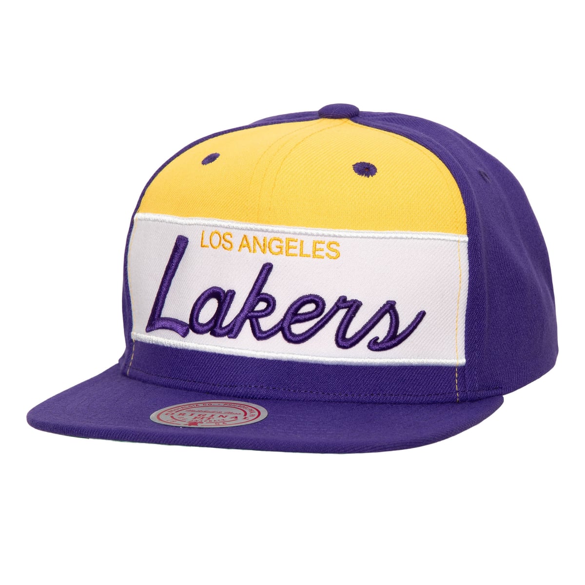 【公式グッズ】NBA レイカーズ スナップバック キャップ Mitchell & Ness/ミッチェル＆ネス メンズ ホワイト (24 NBA MNC Retro Sport Colorblocked Script Snapback)｜Fanatics公式ストア 店