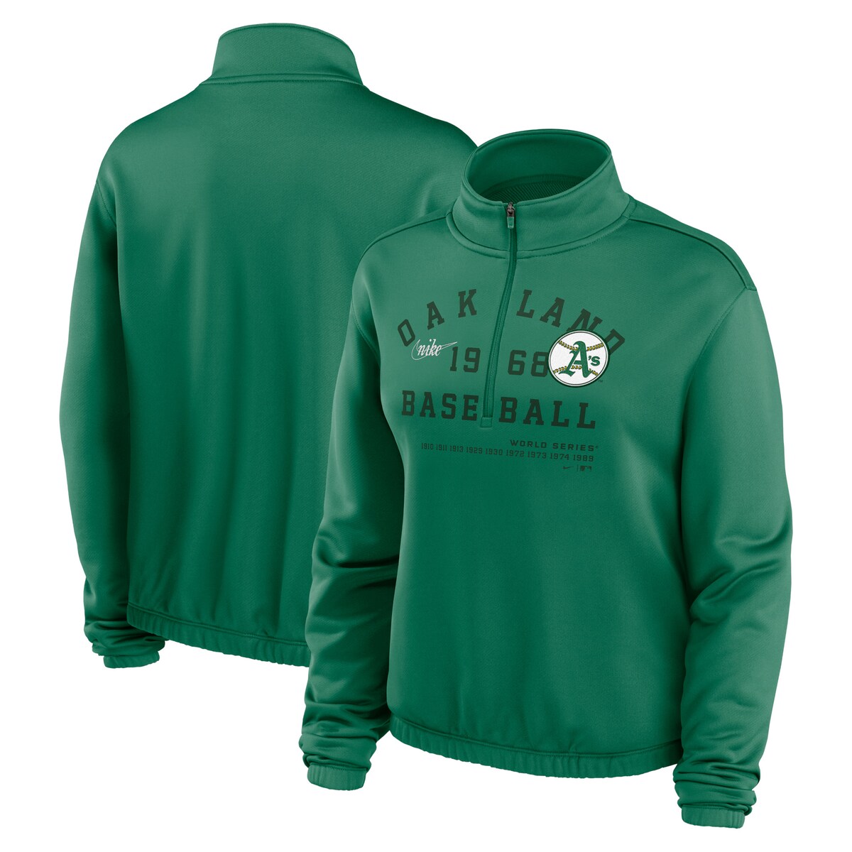 【公式グッズ】MLB アスレチックス プルオーバー Nike/ナイキ レディース グリーン (Women's Nike Rewind Splice Half Zip Crew Fleece)