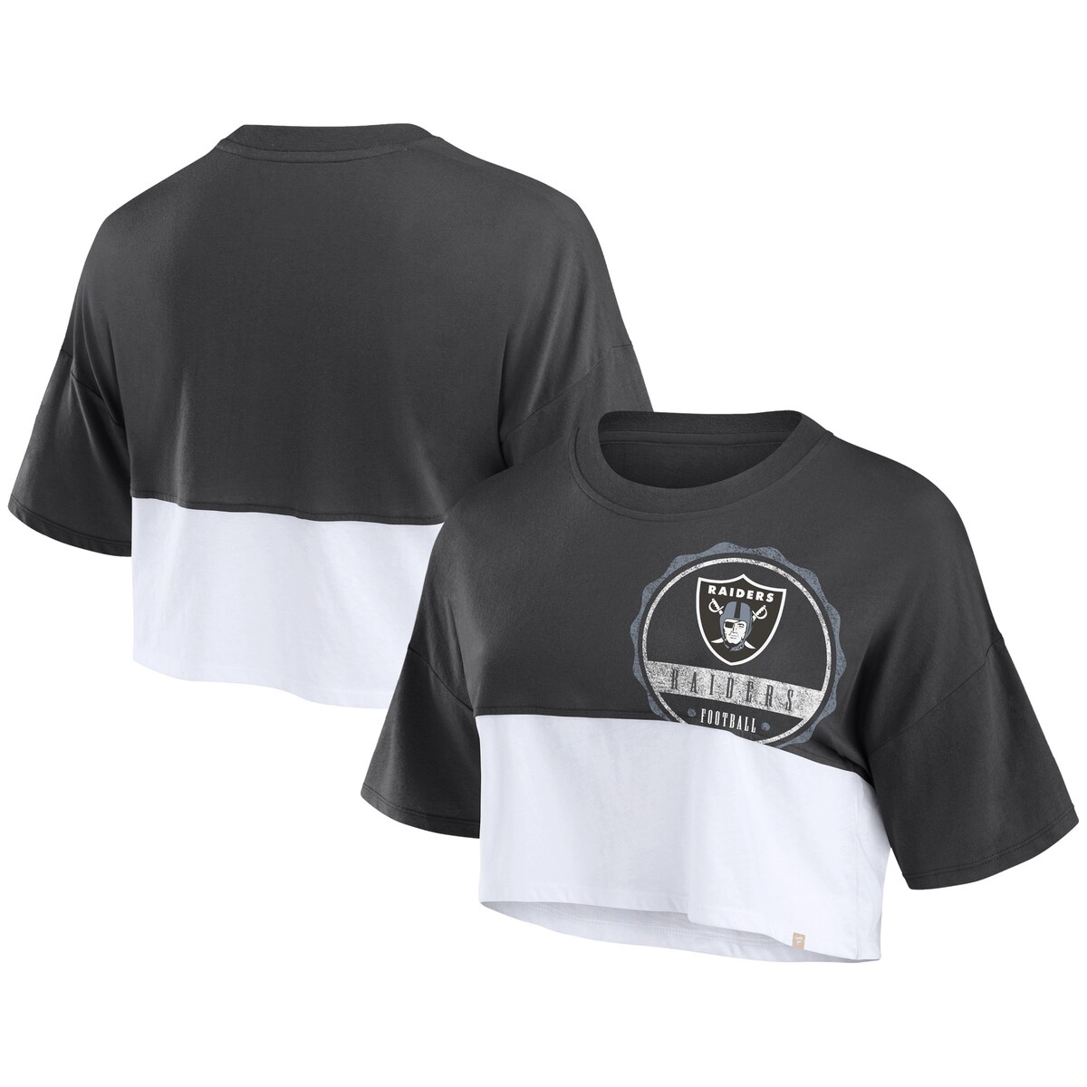 【公式グッズ】NFL レイダース Tシャツ Fanatics/ファナティクス レディース ブラック (24 Women's Boxy Color Split Cropped Tee)｜Fanatics公式ストア 店 8,102円