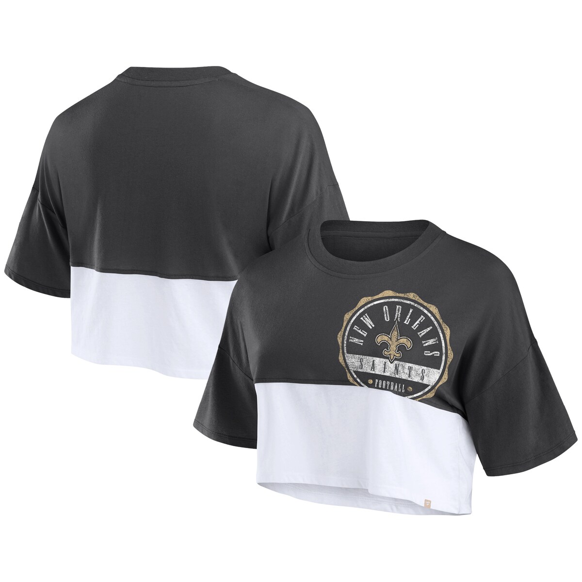 【公式グッズ】NFL セインツ Tシャツ Fanatics/ファナティクス レディース ブラック (24 Women's Boxy Color Split Cropped Tee)