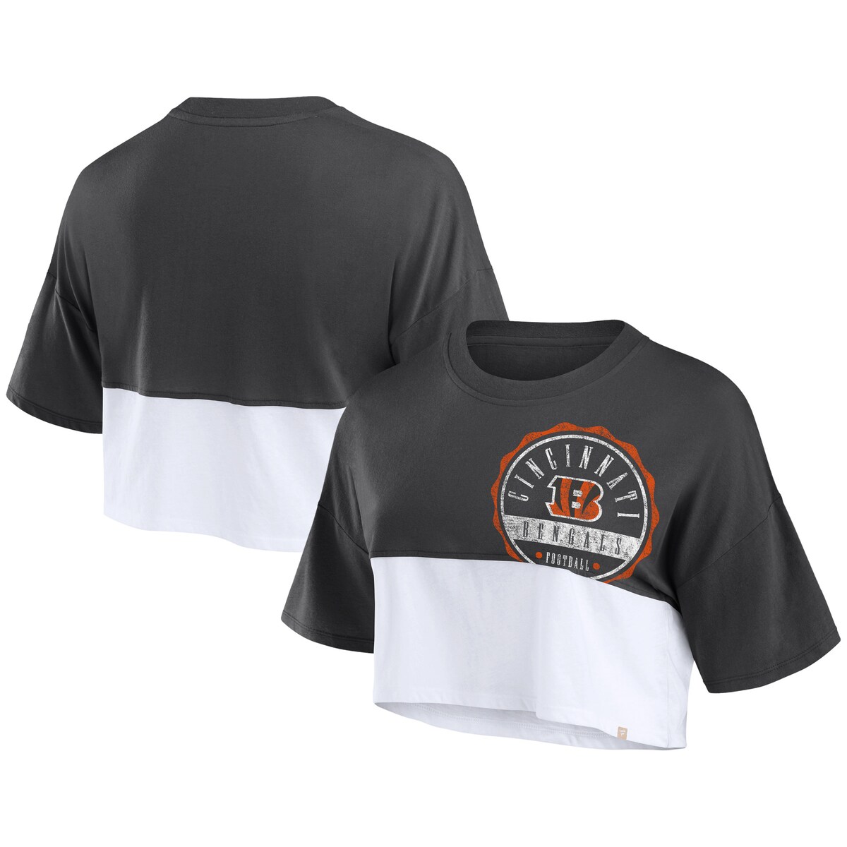 【公式グッズ】NFL ベンガルズ Tシャツ Fanatics/ファナティクス レディース ブラック (24 Women's Boxy Color Split Cropped Tee)｜Fanatics公式ストア 店