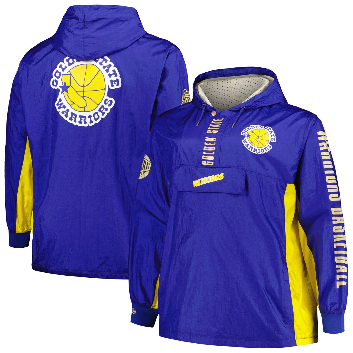【公式グッズ】NBA ウォリアーズ プルオーバー （大きいサイズ） Mitchell & Ness/ミッチェル＆ネス メンズ ロイヤル (NBA Men's MNC HWC Team OG 2.0 Anorak Nylon Windbreaker Jacket B&T)｜Fanatics公式ストア 店