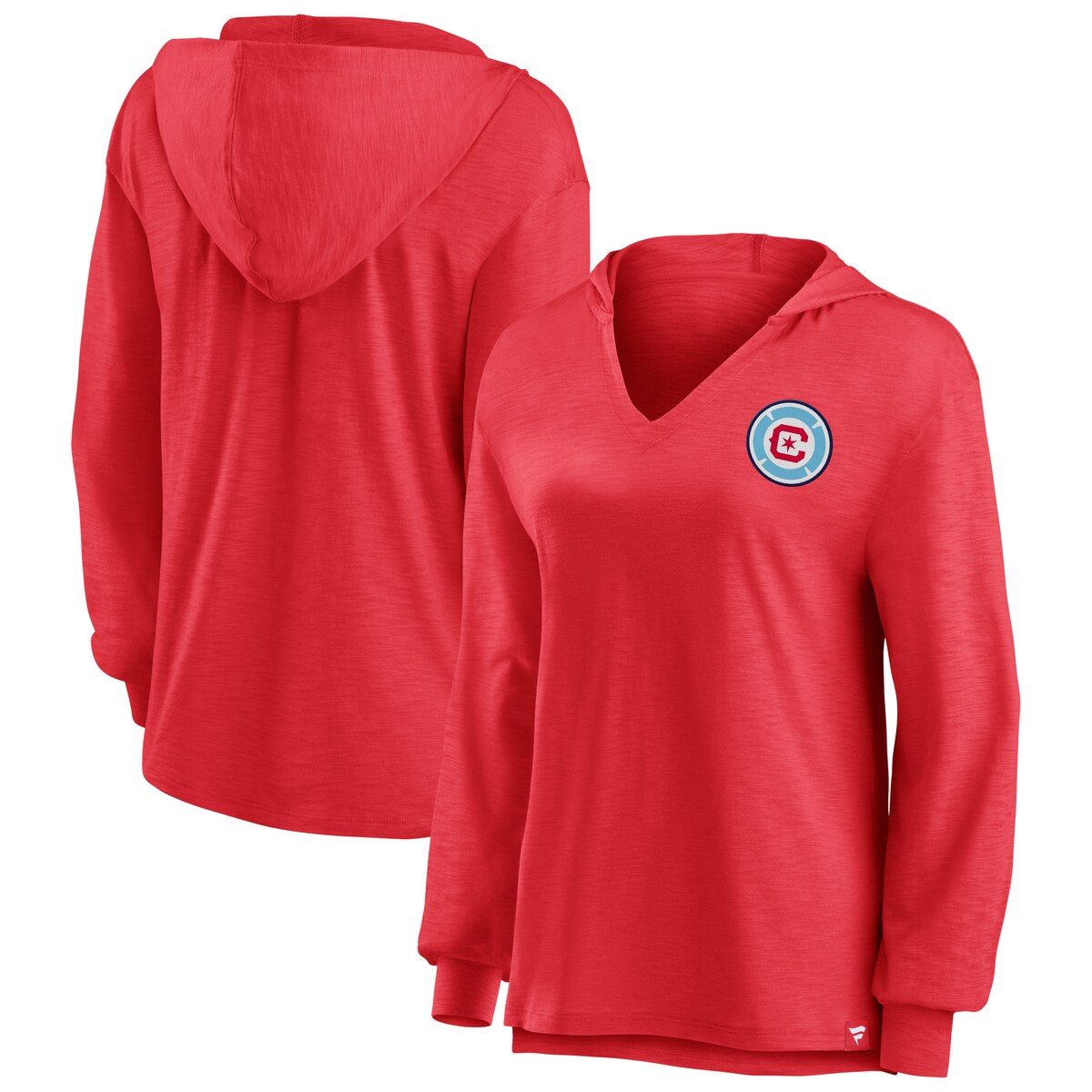【公式グッズ】MLS シカゴ・ファイア Vネック プルオーバー パーカー Fanatics/ファナティクス レディース レッド (NUT S24 Women's Iconic Cotton Slub Lighweight PO Hood)