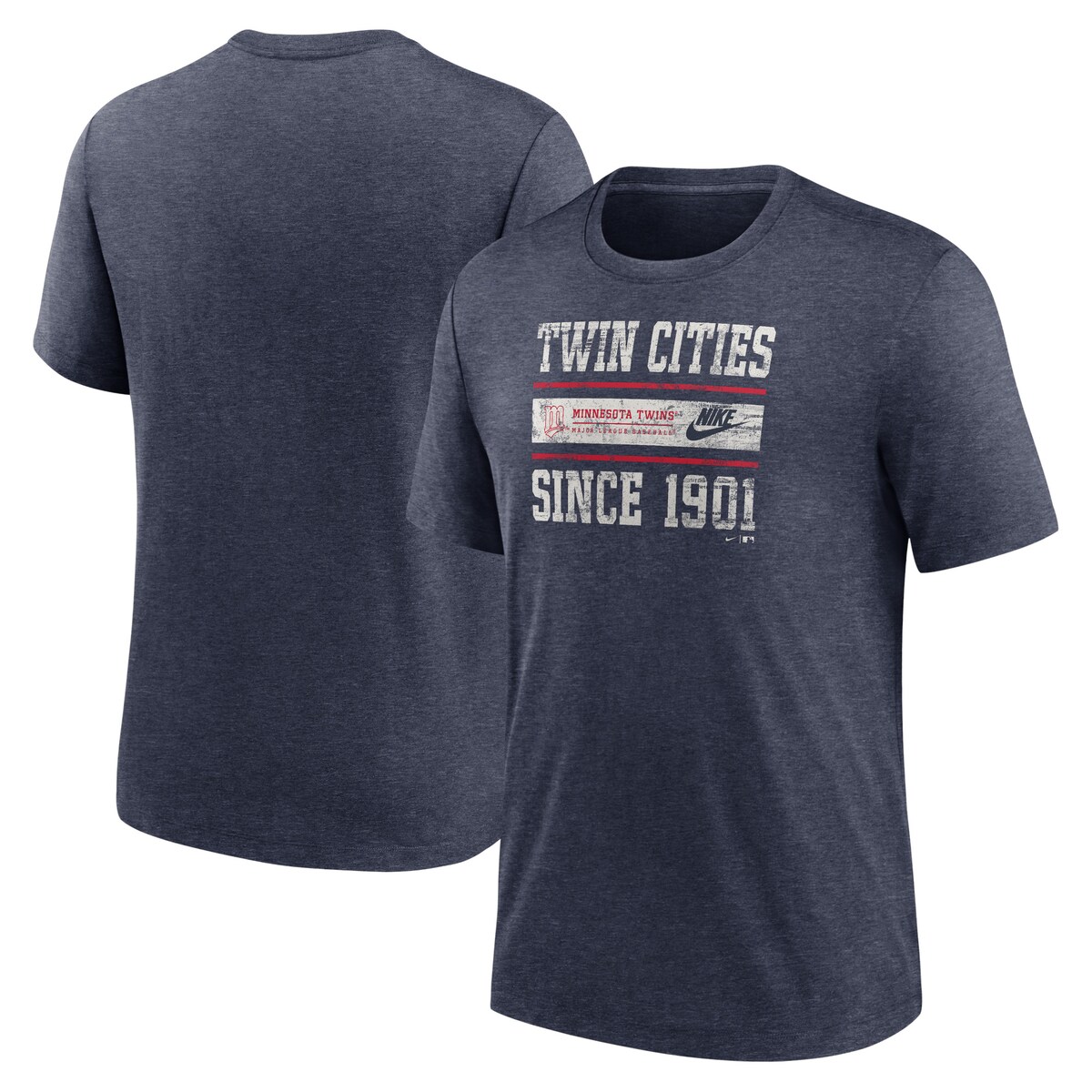 【公式グッズ】MLB ツインズ Tシャツ Nike/ナイキ メンズ ヘザーネイビー (Men's Nike Cooperstown Local Stack Triblend Tee SP24)｜Fanatics公式ストア 店