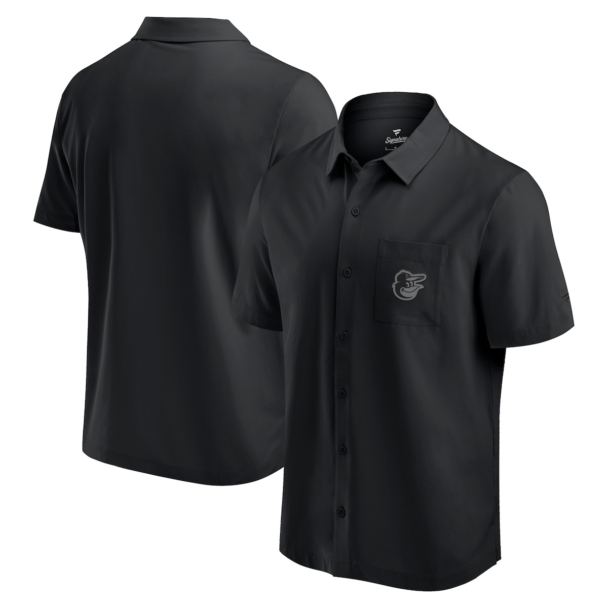 【公式グッズ】MLB オリオールズ シャツ Fanatics/ファナティクス メンズ ブラック (Men's Fanatics Branded Front Office Woven Short Sleeve Button Up)｜Fanatics公式ストア 店