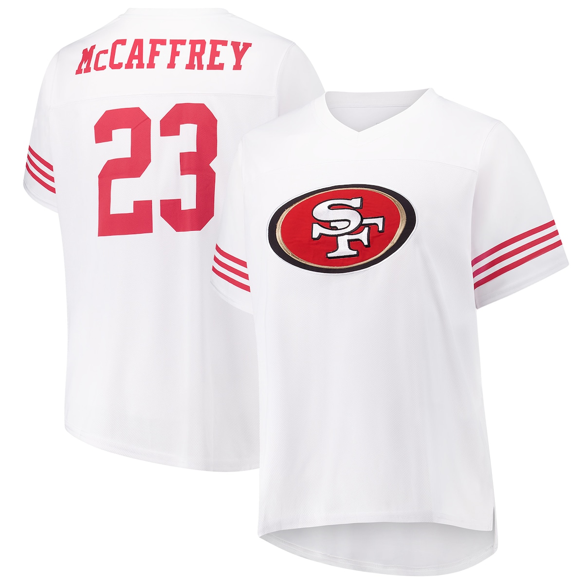 【公式グッズ】NFL 49ers クリスチャン・マキャフリー Tシャツ Fanatics/ファナティクス レディース ホワイト (Women's Plus Size Fashion Jersey)｜Fanatics公式ストア 店