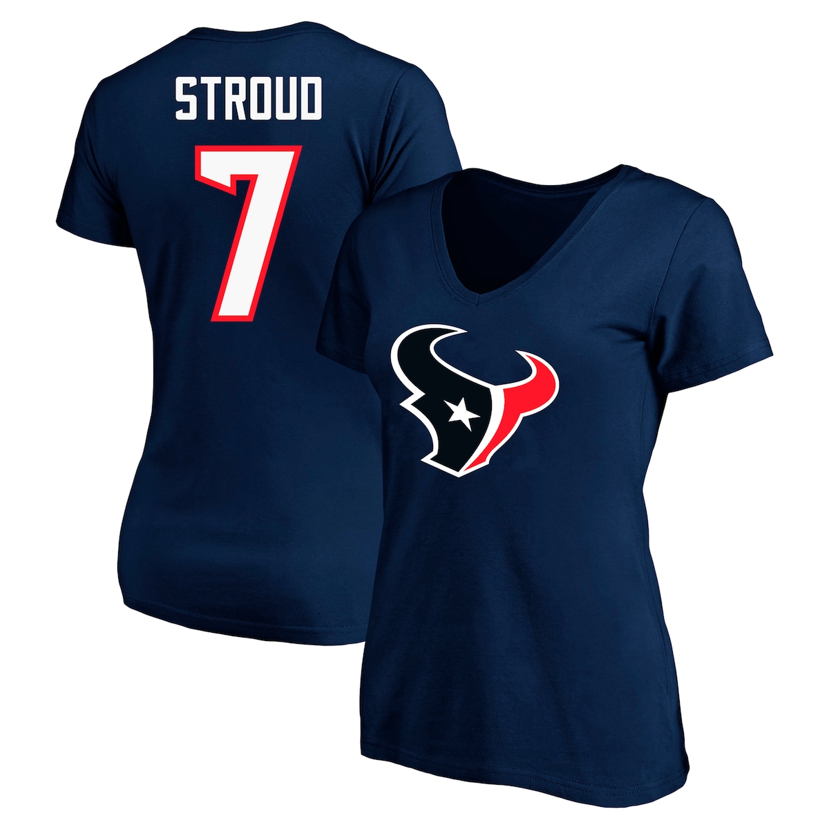 【公式グッズ】NFL テキサンズ C.J. ストラウド ネーム&ナンバー Tシャツ （Vネック） Fanatics/ファナティクス レディース ネイビー (Women's Plus Size Player N&N SST)