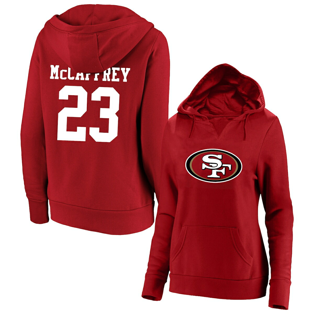 【公式グッズ】NFL 49ers クリスチャン・マキャフリー ネーム&ナンバー プルオーバー パーカー （大きいサイズ） Fanatics/ファナティクス レディース スカーレット (23 Women's Plus Player N&N Pullover Hood)