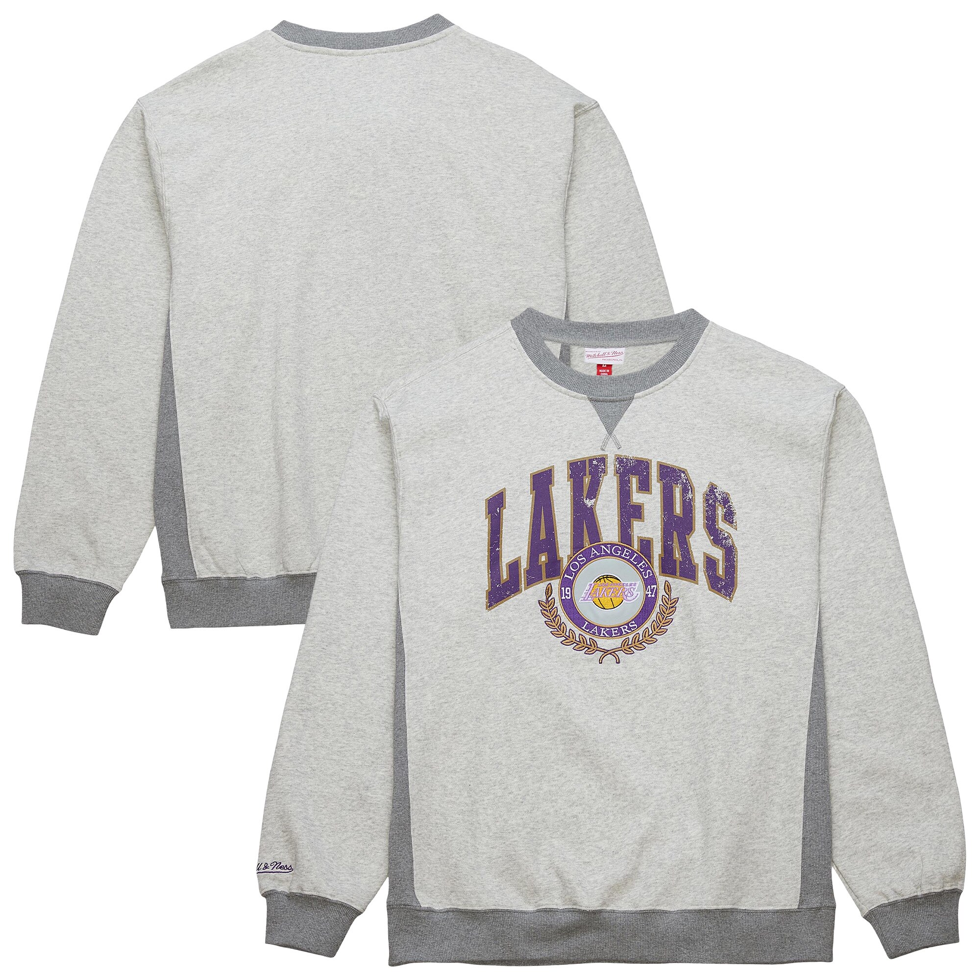 【公式グッズ】NBA レイカーズ トレーナー Mitchell & Ness/ミッチェル＆ネス メンズ ヘザーグレイ (NBA MNC Unisex HWC Vintage Logo Premium Crew Sweatshirt)