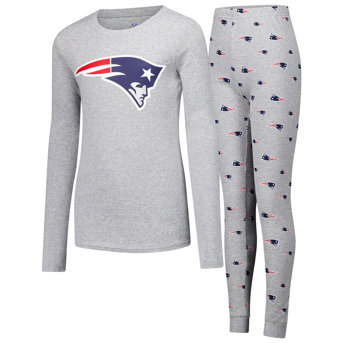 【公式グッズ】NFL ペイトリオッツ パジャマ Outerstuff キッズサイズ ヘザーグレイ (24 Youth LS Tee and Pant Sleep Set)|Fanatics公式ストア 店