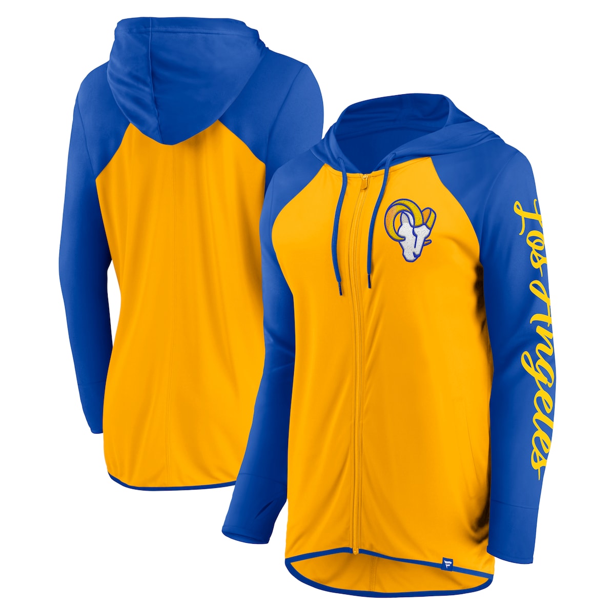 【公式グッズ】NFL ラムズ フルジップ パーカー Fanatics/ファナティクス レディース ゴールド (24 Women's LC Sleeve Script Poly Full-Zip Hood)