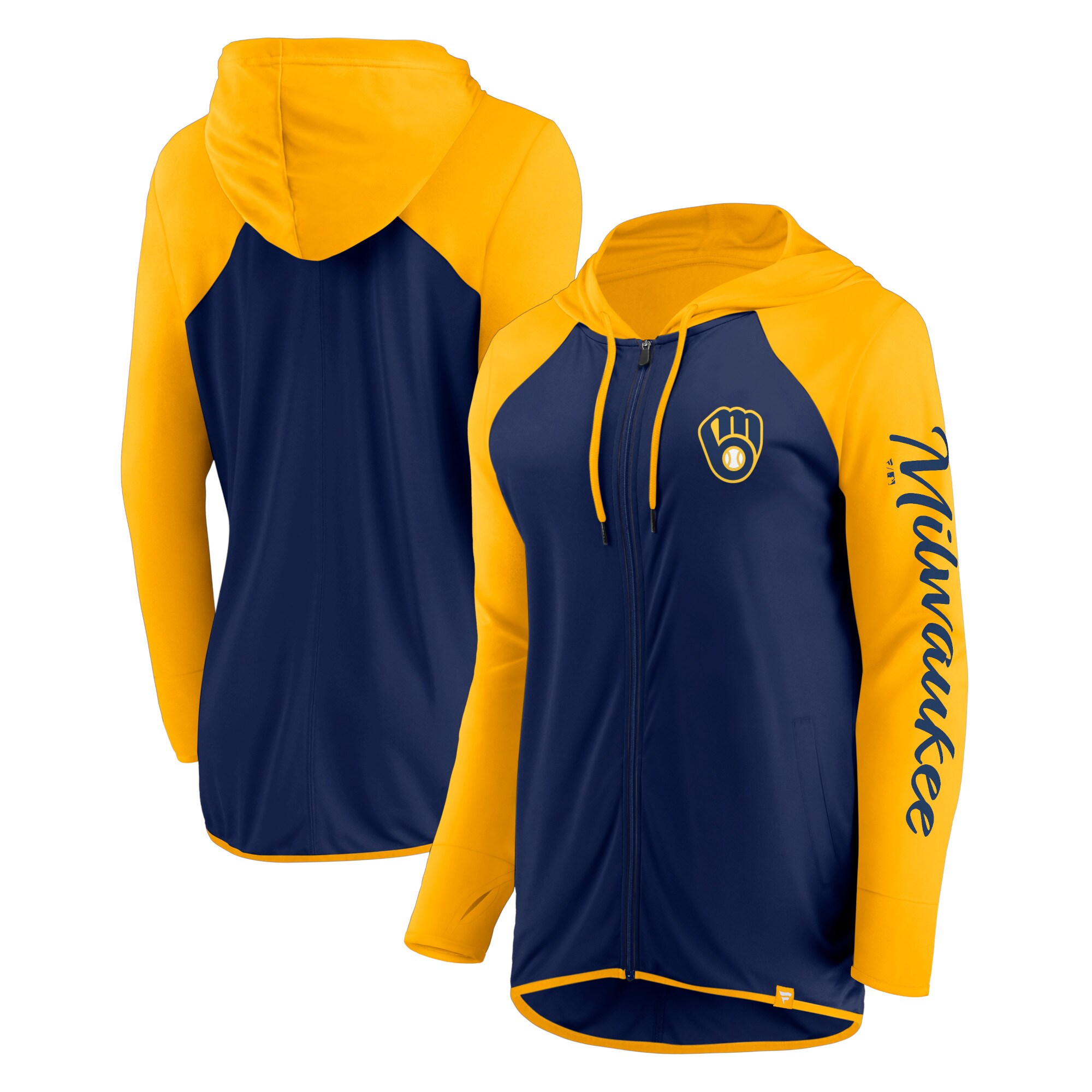 【公式グッズ】MLB ブルワーズ ジャケット Fanatics/ファナティクス レディース ネイビー (Womens Fall24 LC Sleeve Script FZ Hood)|Fanatics公式ストア 店